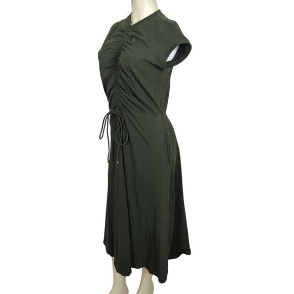 eShakti cap sleeve Ruched drawstring‎ Cotton Jersey dark olive green dress 14 - Picture 6 of 16
